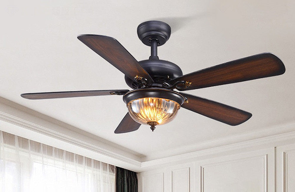 Wood Vintage Design Flush Ceiling Fan With LED Light