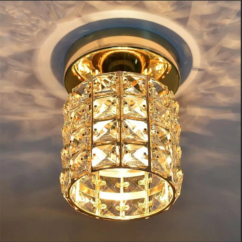 Contemporary Gold Round Glass Semi-Flush Hallway Light Fixture