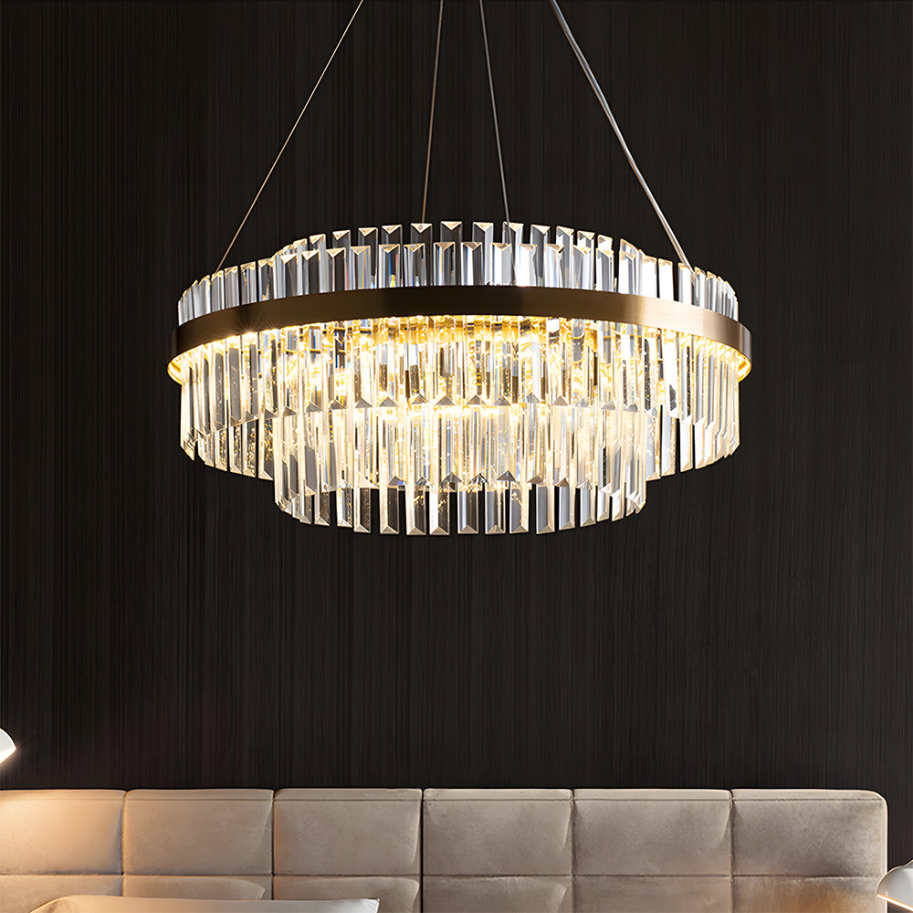 Modern Tiered Crystal LED Chandelier Luxury Hanging Lamp for Living Room Dining Room
