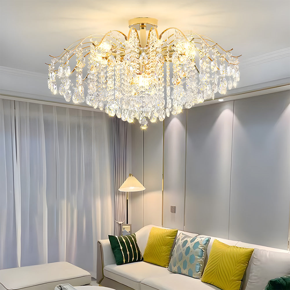 Semi-flush Iron Crystal Elegant Ceiling Lights for Living Room Bedroom