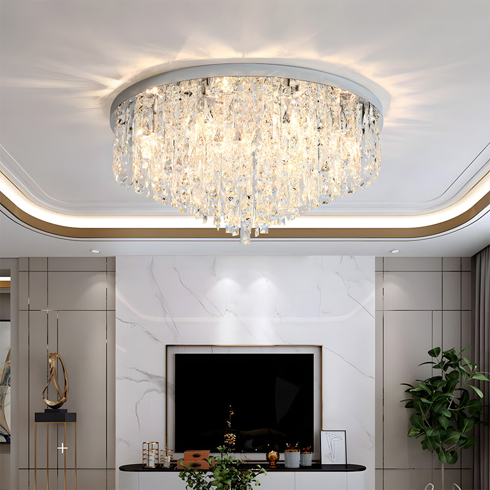 Luxury Crystal Ceiling Light Stainless Steel Flush Mount for Porch