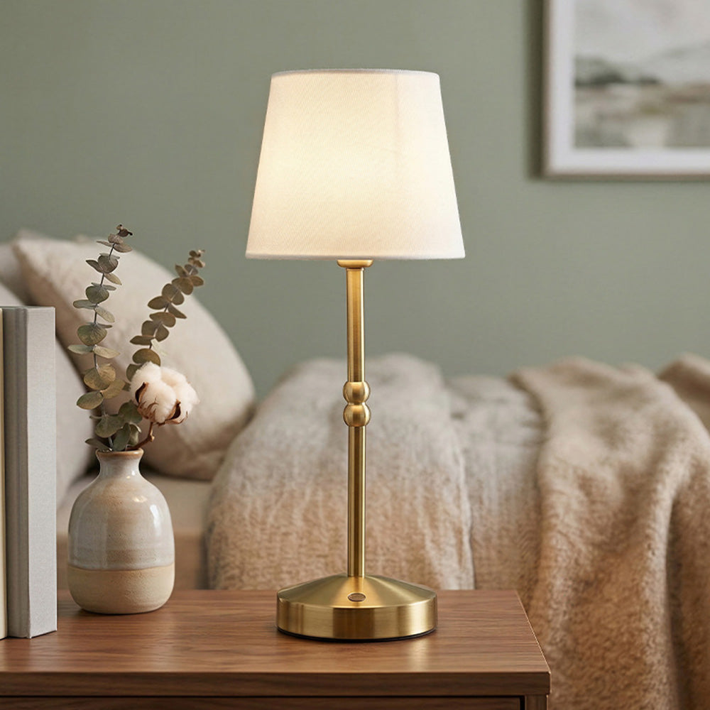 Nordic Vintage Fabric Rechargeable Dimmable Touch Table Lamp for Bedroom