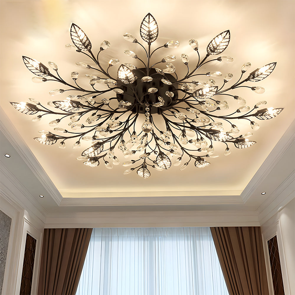 Semi-flush Crystal Flower and Leaves Ceiling lights for Living Room Bedroom
