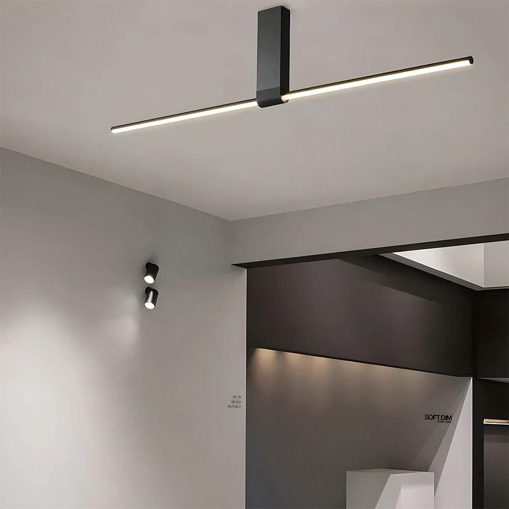 Modern Minimalist Aluminium LED Linear Semi Flush Mount Ceiling Light for Living Room Bedroom Hallway