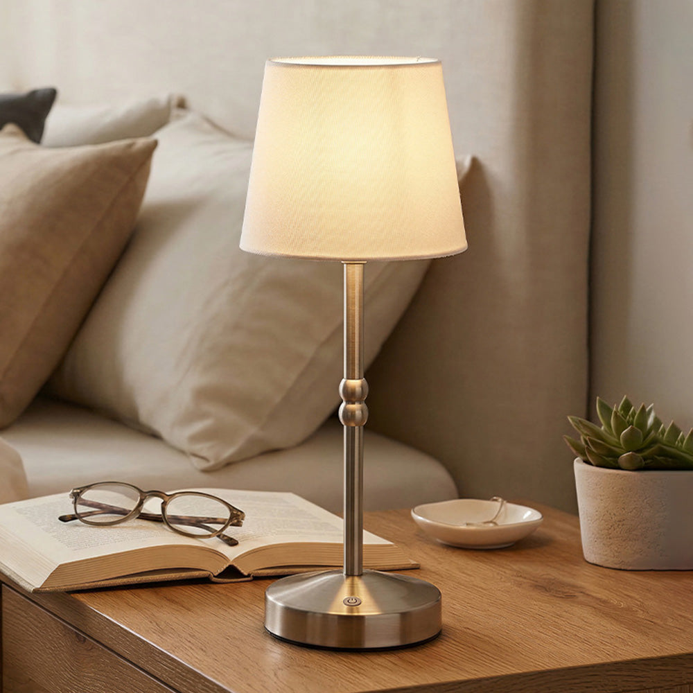 Nordic Vintage Fabric Rechargeable Dimmable Touch Table Lamp for Bedroom