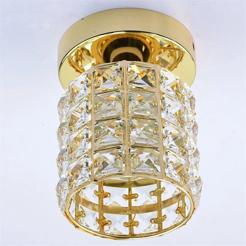 Contemporary Gold Round Glass Semi-Flush Hallway Light Fixture