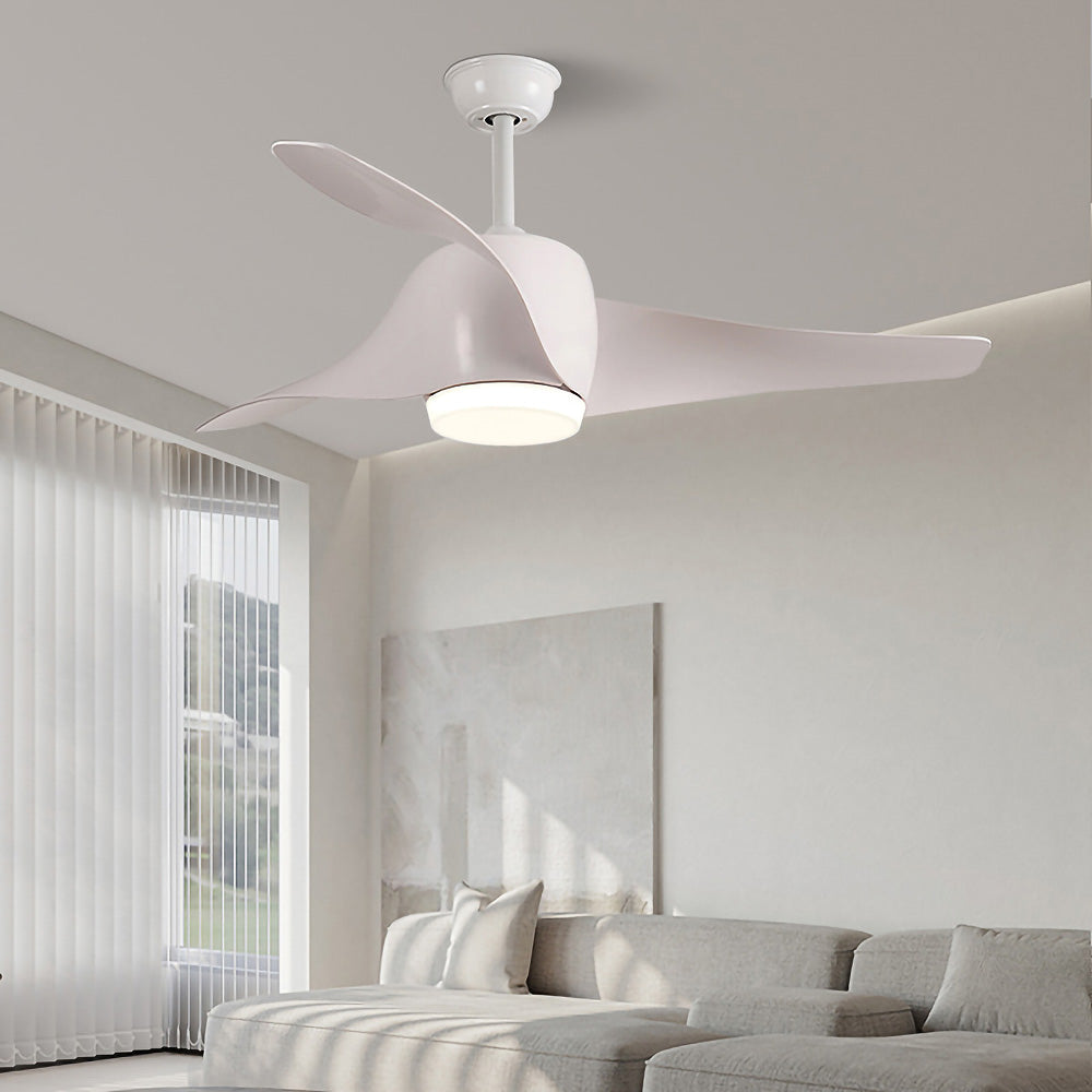 Wood Simple Flush Ceiling Fan With LED Light And Remote