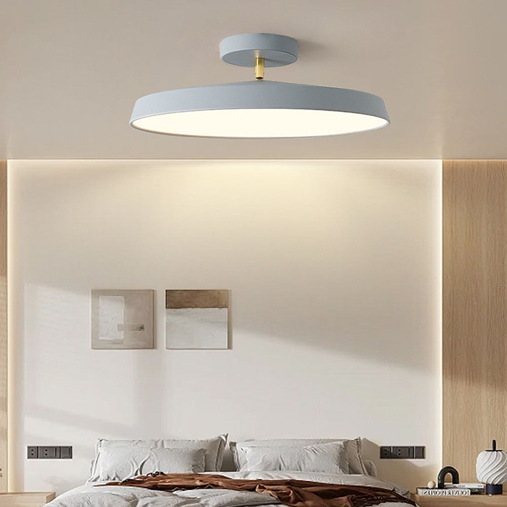 Minimalism White LED Semi-Flush Ceiling Light For Bedroom