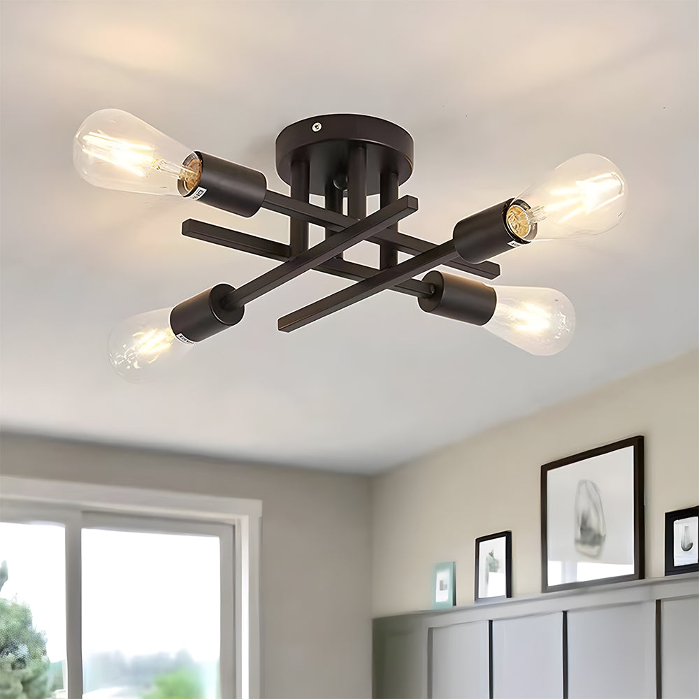 Sputnik Black Semi Flush Mount Ceiling Light for Farmhouse Kitchen Dining Room Hallway