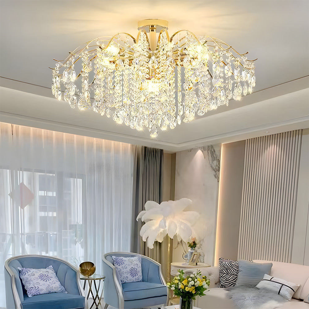 Semi-flush Iron Crystal Elegant Ceiling Lights for Living Room Bedroom