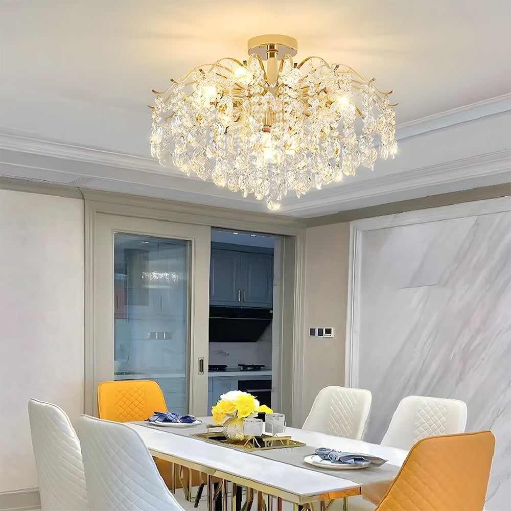Semi-flush Iron Crystal Elegant Ceiling Lights for Living Room Bedroom