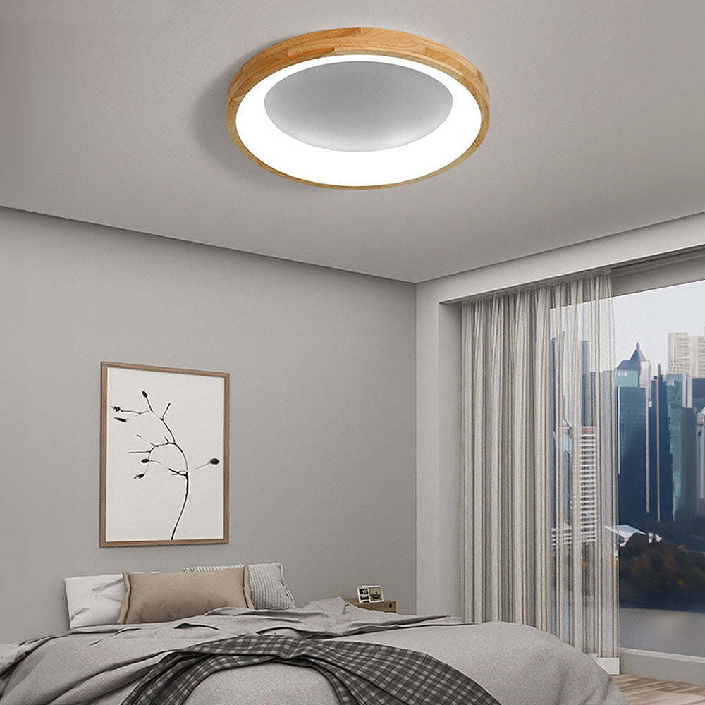 Disc Wood Minimalist LED Ceiling Light For Bedroom