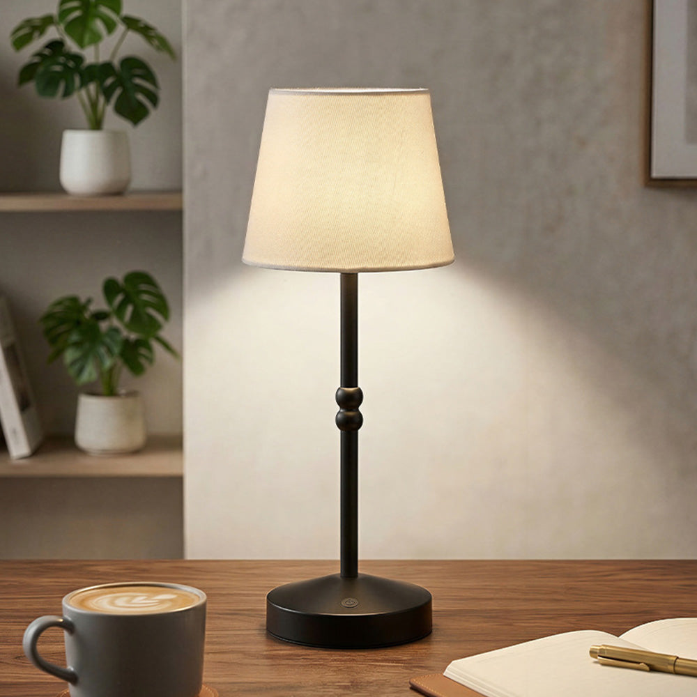 Nordic Vintage Fabric Rechargeable Dimmable Touch Table Lamp for Bedroom