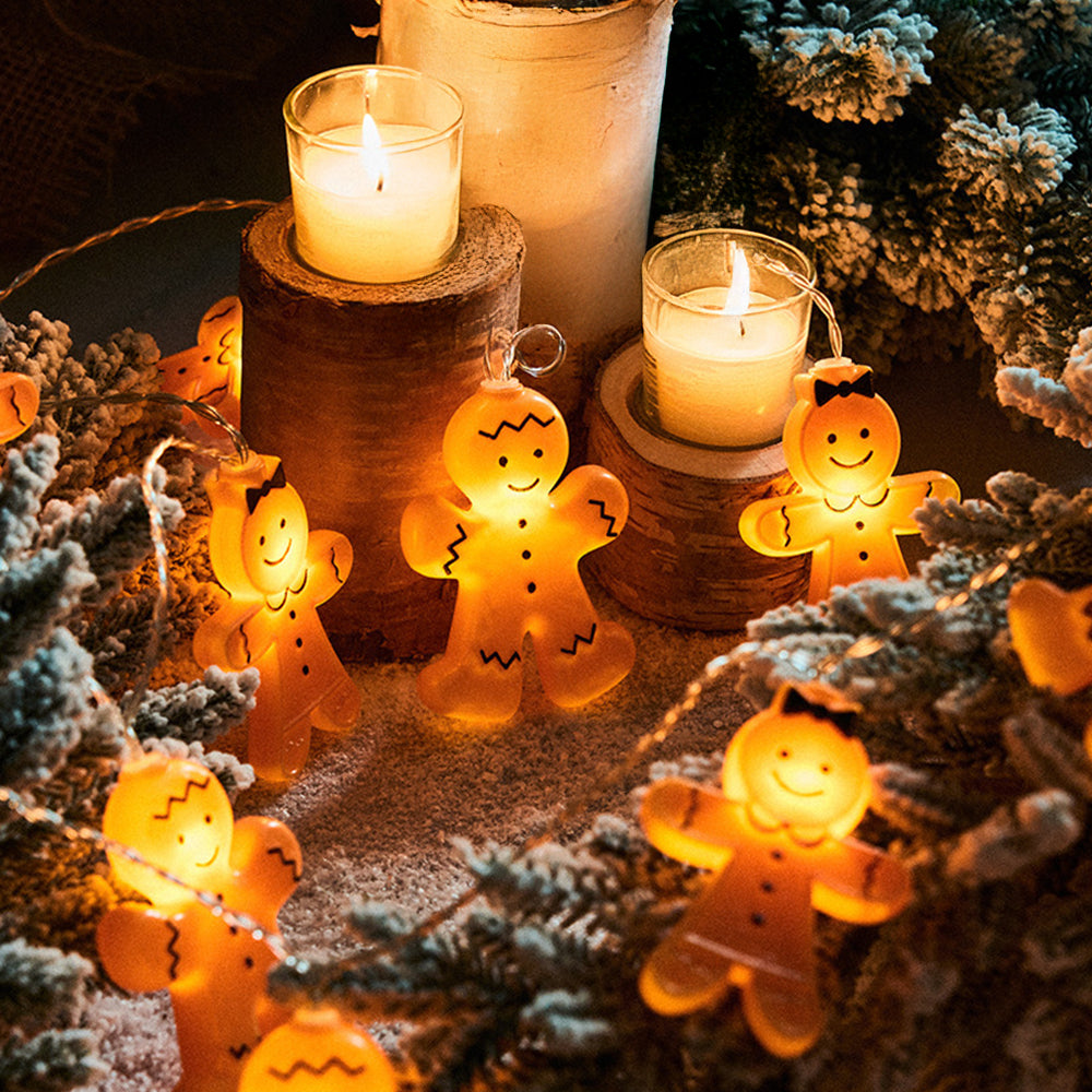 Christmas Gingerbread String Lights, Battery Operated for Christmas Decoration