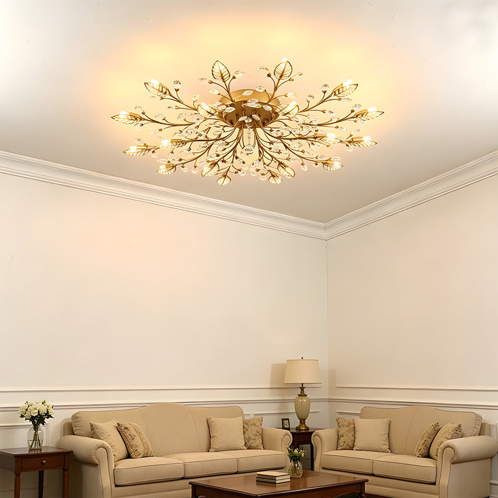 Semi-flush Crystal Flower and Leaves Ceiling lights for Living Room Bedroom