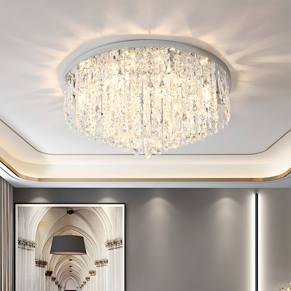Luxury Crystal Ceiling Light Stainless Steel Flush Mount for Porch