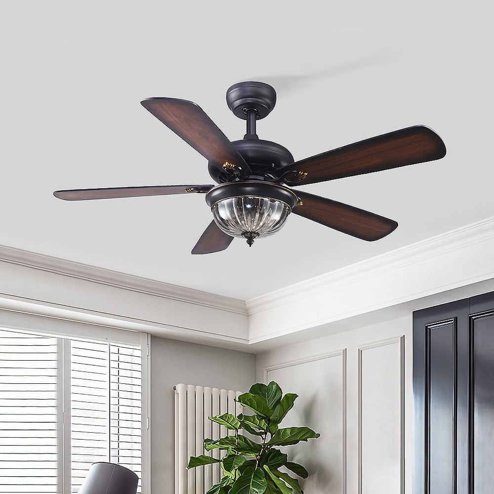 Wood Vintage Design Flush Ceiling Fan With LED Light