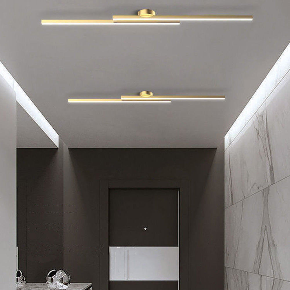 Modern Aluminium Long Strip Semi Flush Mount LED Ceiling Light For Living Room