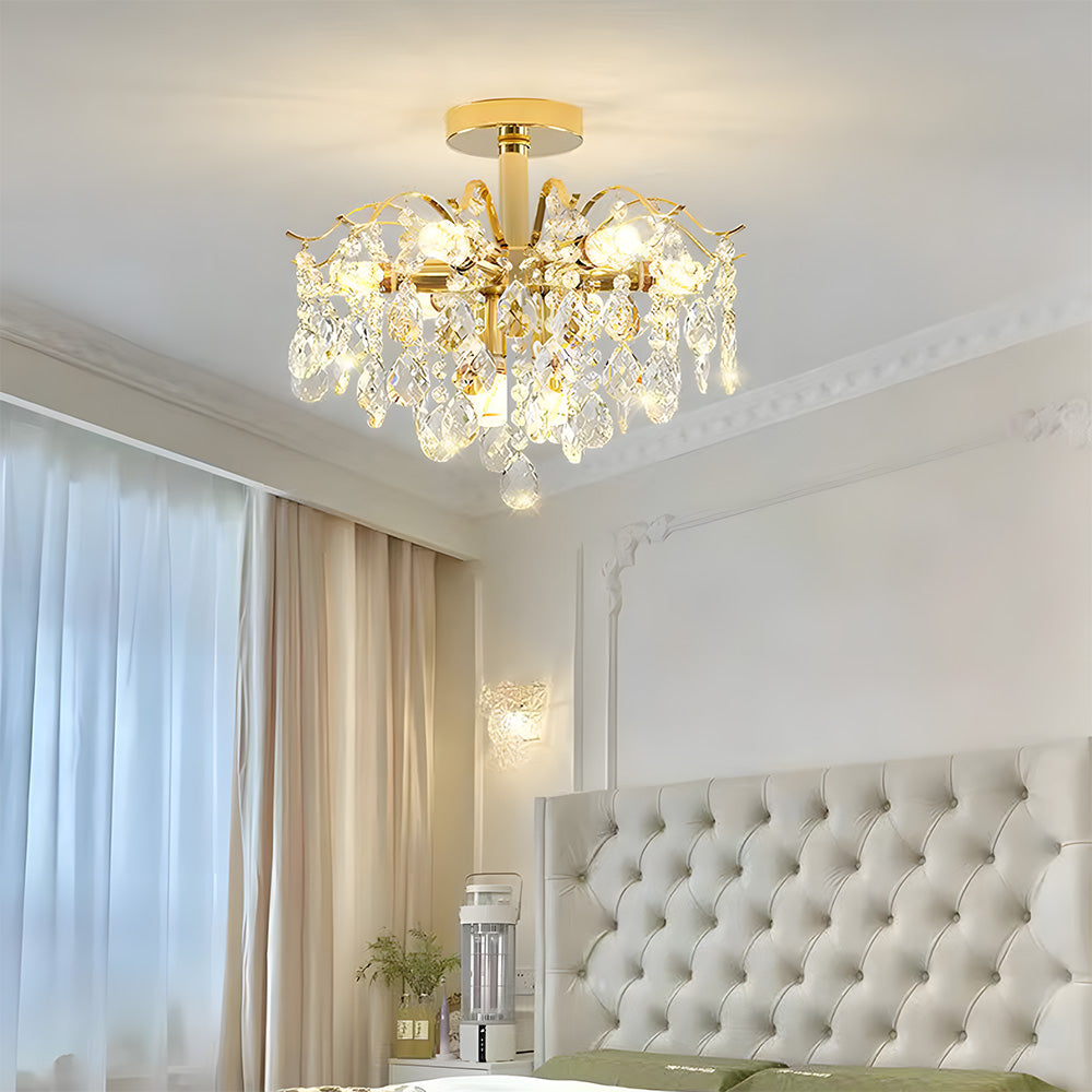 Semi-flush Iron Crystal Elegant Ceiling Lights for Living Room Bedroom