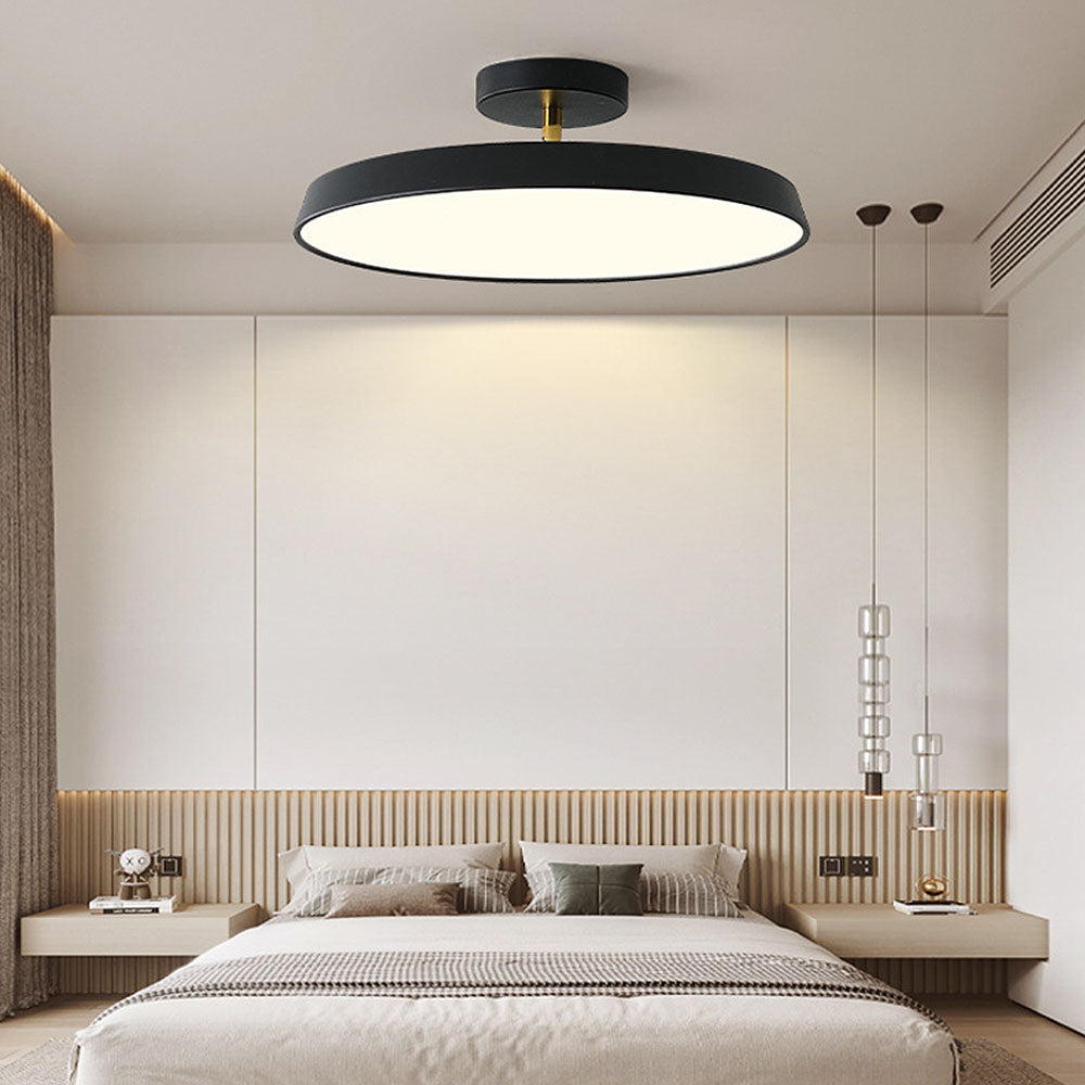 Minimalism White LED Semi-Flush Ceiling Light For Bedroom