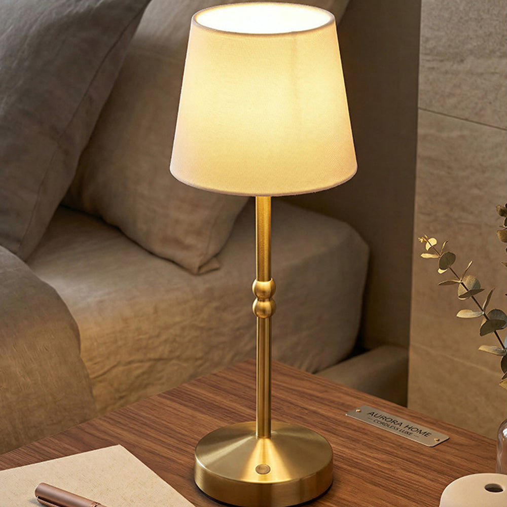 Nordic Vintage Fabric Rechargeable Dimmable Touch Table Lamp for Bedroom