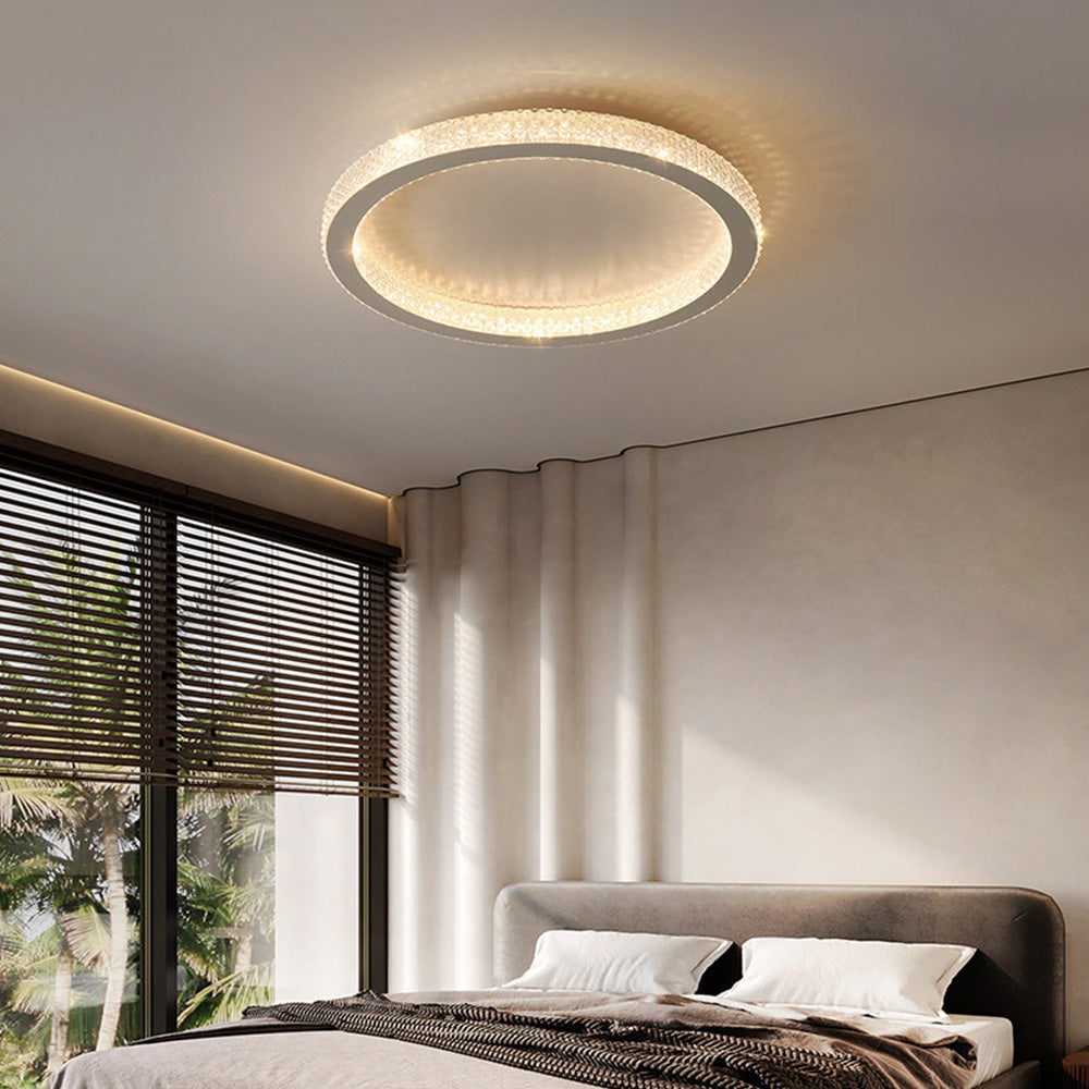 Modern Luxury Black Crystal Ring LED Halo Bedroom Ceiling Light