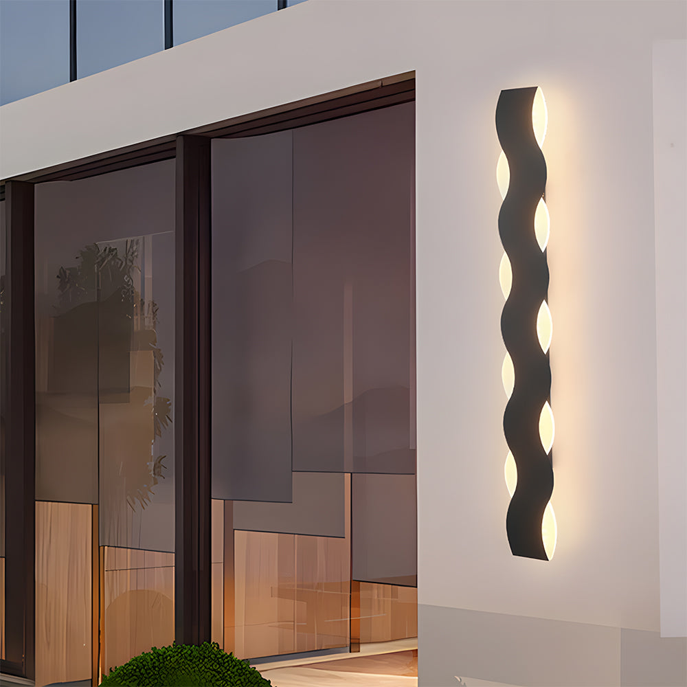 Modern Wave LED Outdoor Wall Lamp Waterproof exterior wall lights in Black for Garden Courtyard