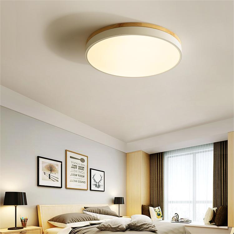 Wooden Round Shape Flush Ceiling Lights For Living Room