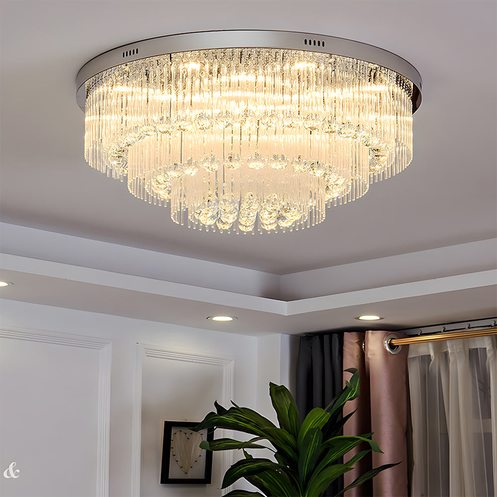 Modern Round Chrome Crystal LED Flush Ceiling Lights