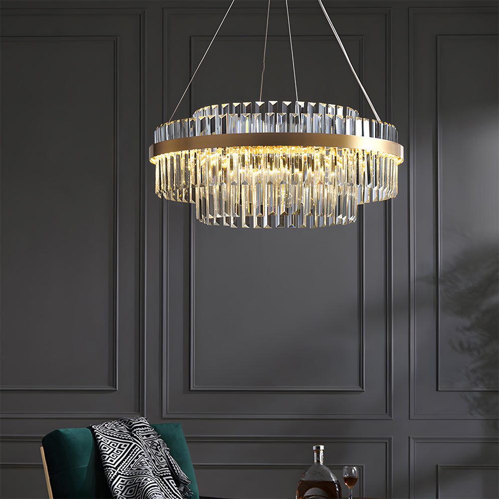 Modern Tiered Crystal LED Chandelier Luxury Hanging Lamp for Living Room Dining Room