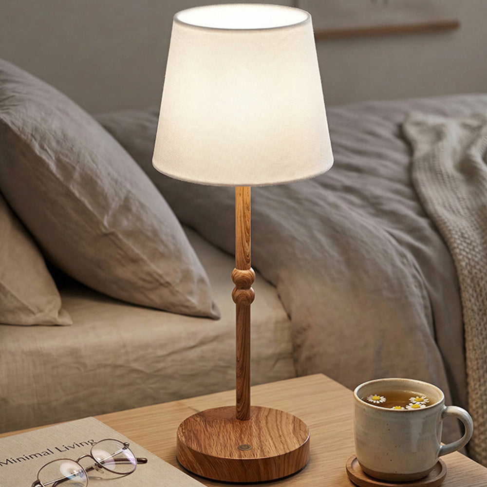 Nordic Vintage Fabric Rechargeable Dimmable Touch Table Lamp for Bedroom
