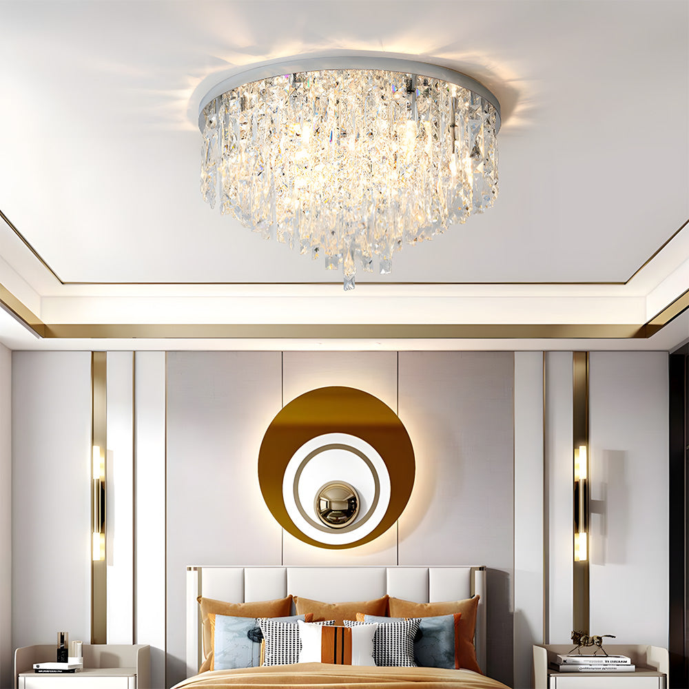Luxury Crystal Ceiling Light Stainless Steel Flush Mount for Porch
