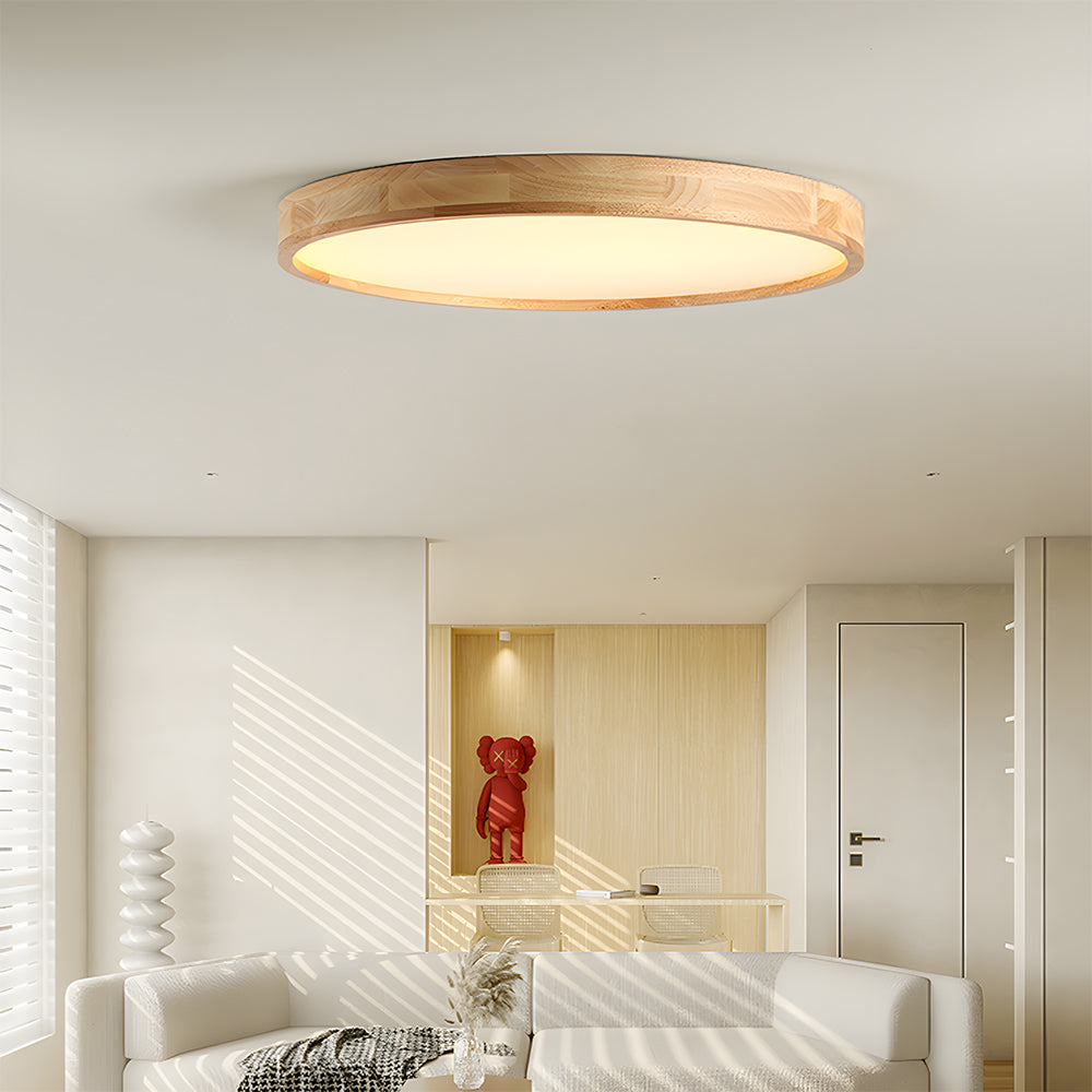 Modern Wood Flush LED Ceiling Lights Round Shape