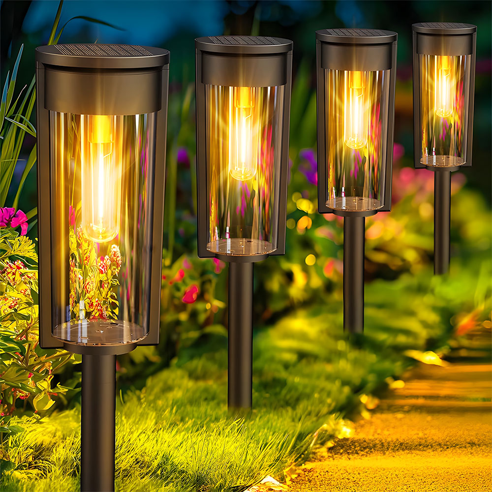 4 Pack IP65 Waterproof Solar Stake Lights, Wire-free, Rod Adjustable