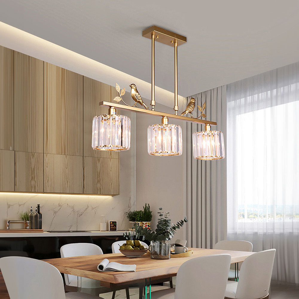 Multi-Head Birdie Designer Long Crystal Island Lamps