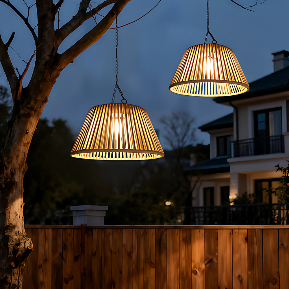 Waterproof Outdoor Solar Woven Rattan Pendant Lights for Porch Garden