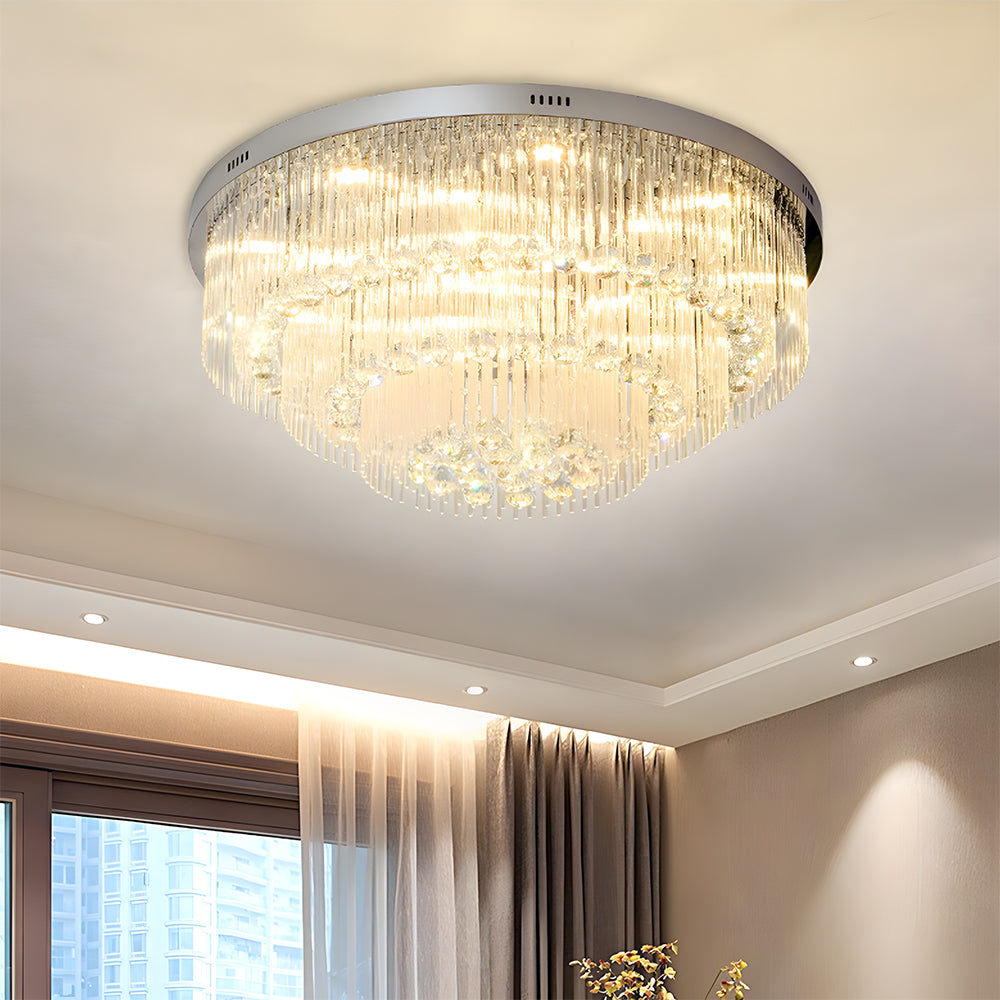 Vetrulus LED Crystal Chandelier Ceiling Light – 24W Flush Mount – Silver, Multicolor