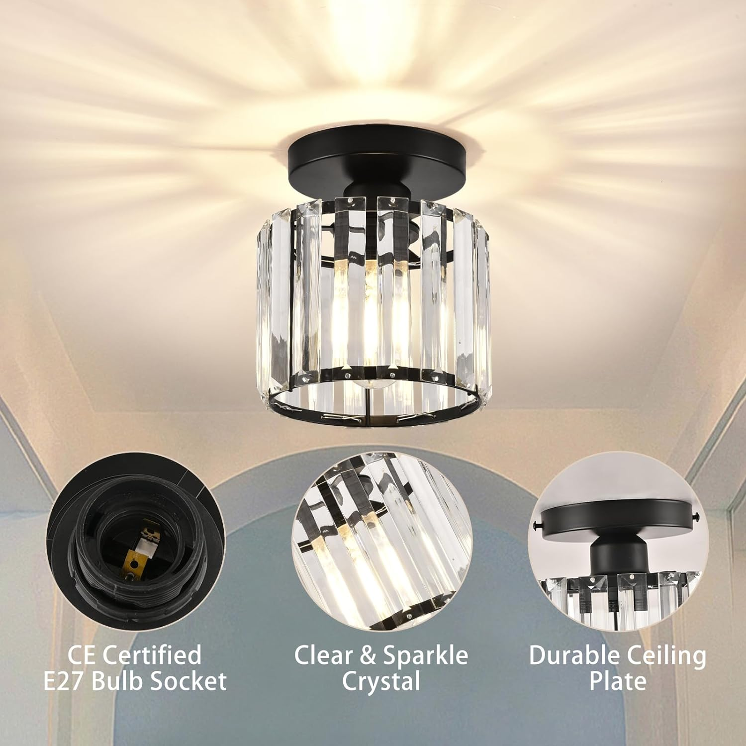 Set of 2 Crystal Hallway Semi Flush Mount Ceiling Light