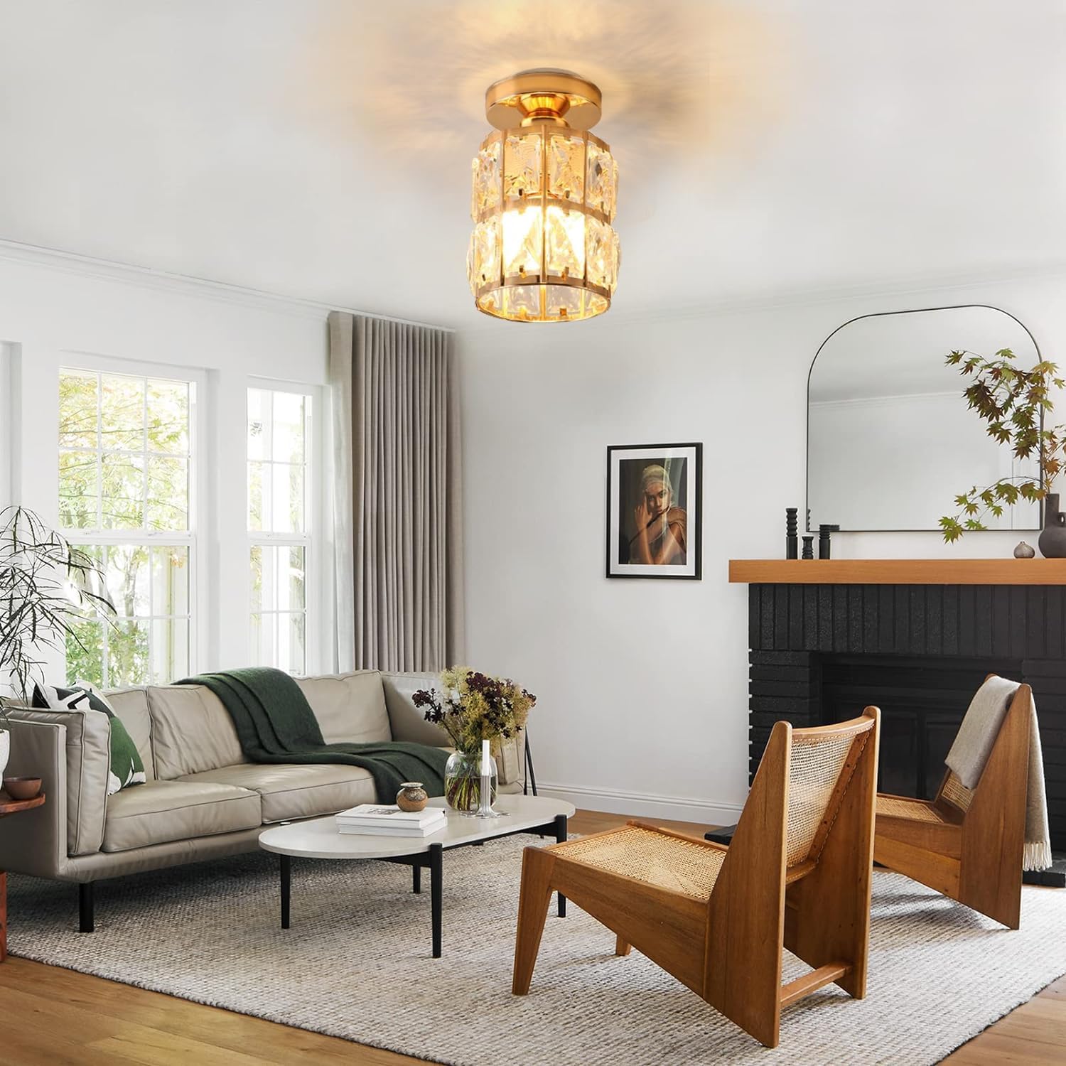 Modern Gold Glass Semi-Flush Hallway Light Fixture