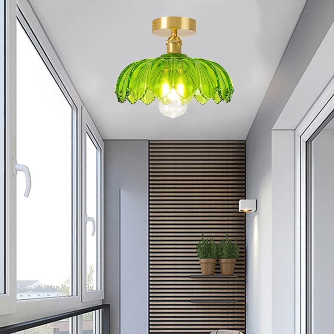 Minimalist Green Glass Semi-Flush Ceiling Light