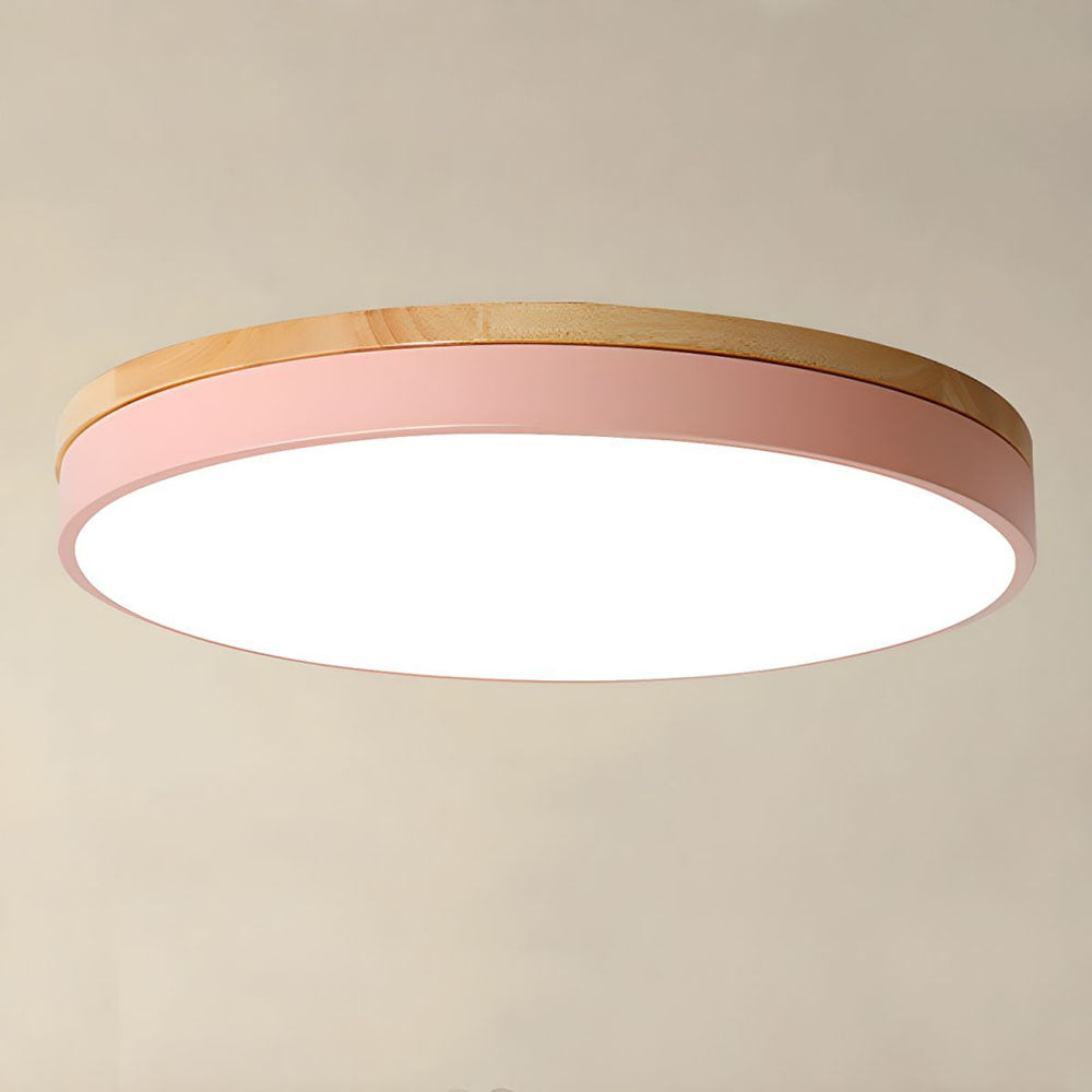 Wooden Round Shape Flush Ceiling Lights For Living Room