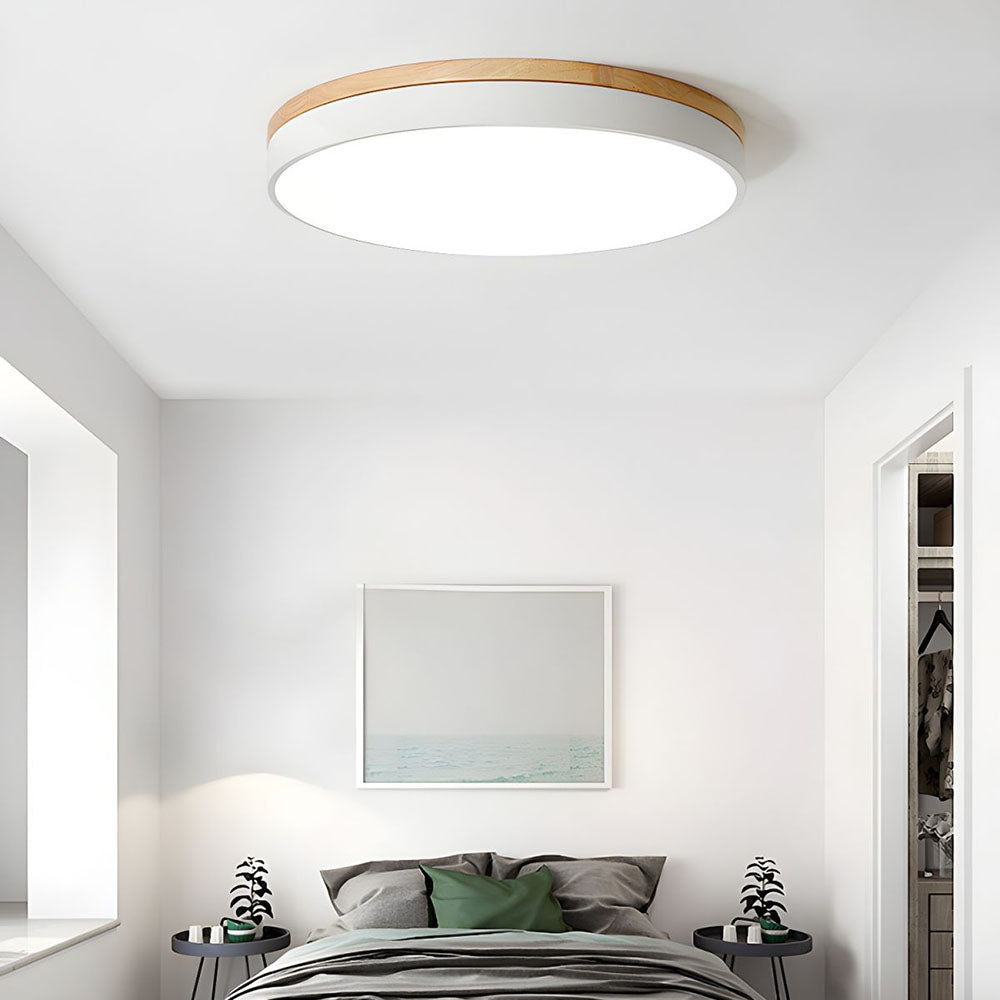 Wooden Round Shape Flush Ceiling Lights For Living Room