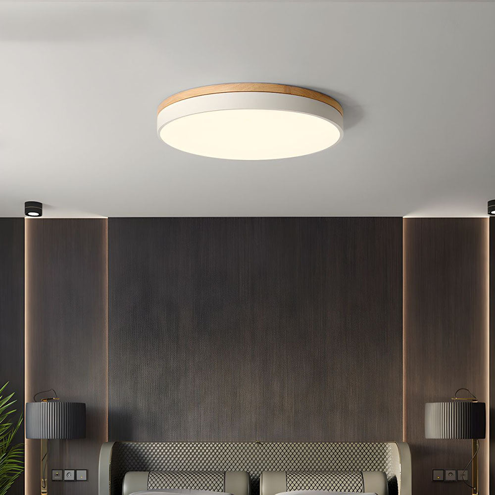 Wooden Round Shape Flush Ceiling Lights For Living Room