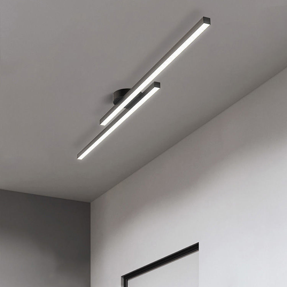Modern Aluminium Long Strip Semi Flush Mount LED Ceiling Light For Living Room