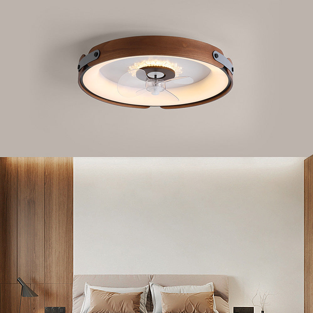 Wood Simple Round Ceiling Fan With LED Lighting