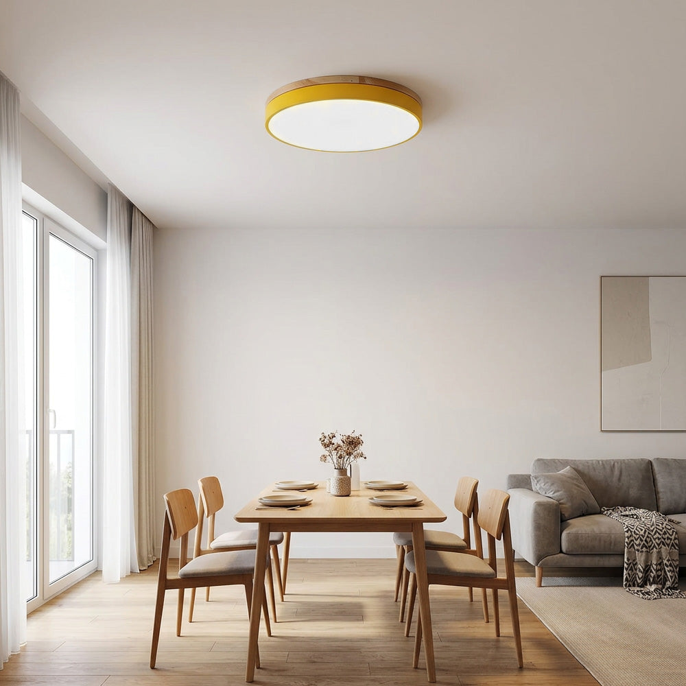 Wooden Round Shape Flush Ceiling Lights For Living Room