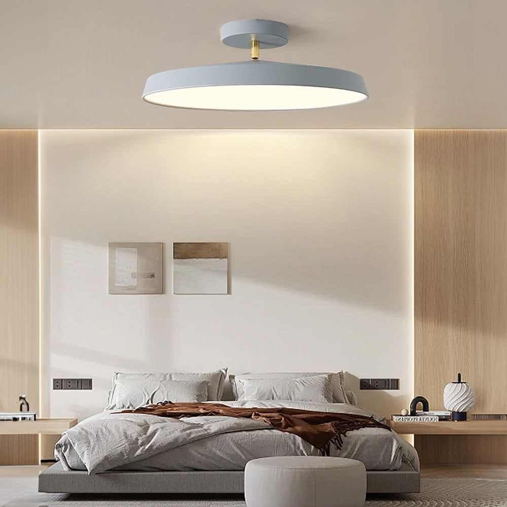 Minimalism White LED Semi-Flush Ceiling Light For Bedroom