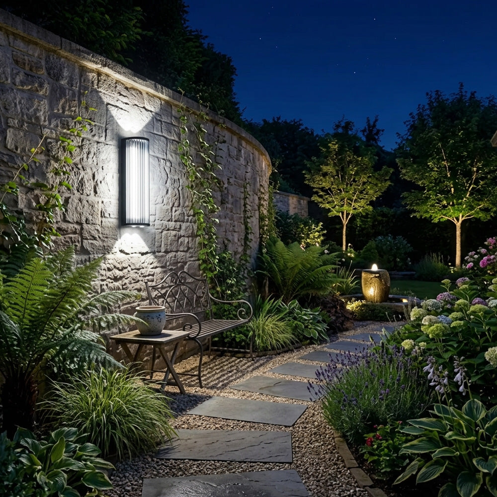Atlas Fluted Glass Up and Down Outdoor Wall Light