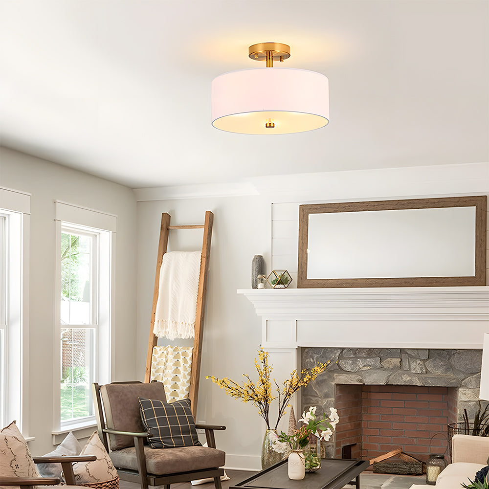 Semi Flush Mount 3-Light White Fabric Lamp shade