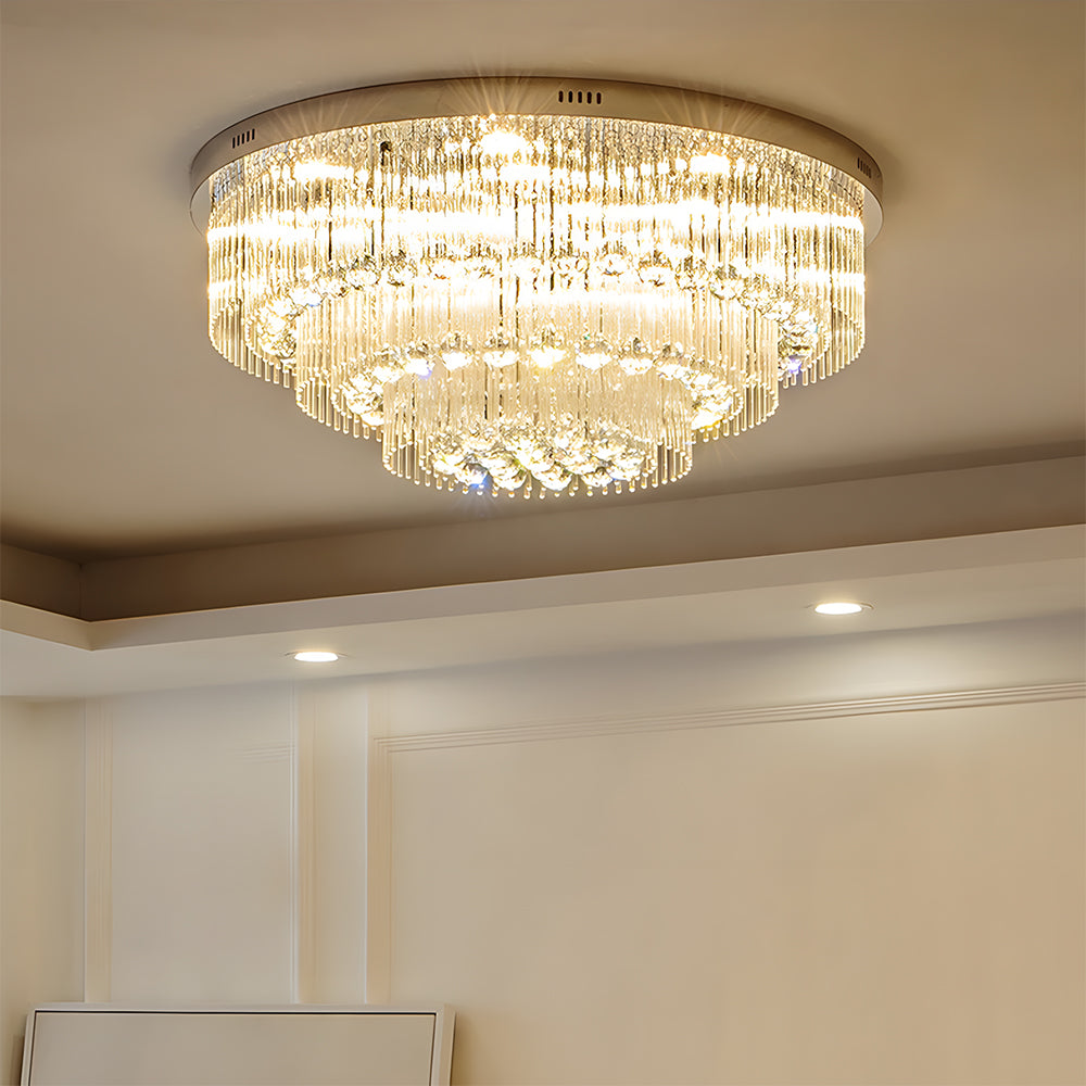 Modern Round Chrome Crystal LED Flush Ceiling Lights